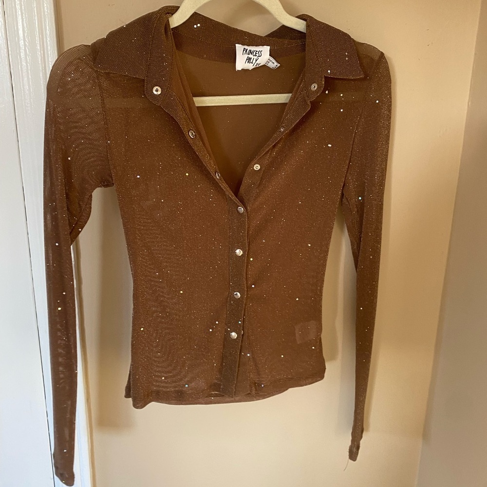 Princess Polly Sheer Sparkle Button Down